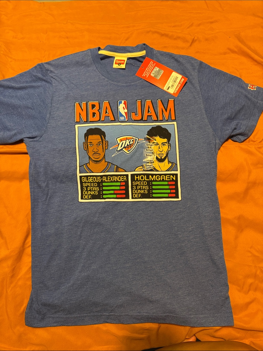 HOMAGE Blue NBA Jam OKC Graphic Tee with Orange Accents